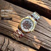 Unraion Skeleton Watch Stainless Steel Gold Accents