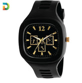 Men Black Silicone Analogue Watch With Gold Accents