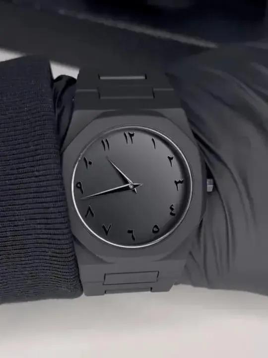Men Black Carbon Fiber Arabic Dial Watch 4